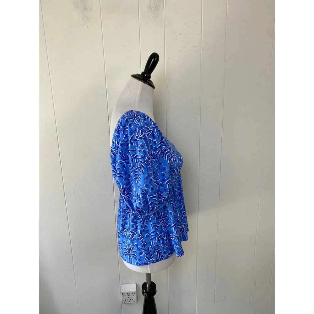 Lilly Pulitzer Abaco Blue Have It Both Rays Floriana Pullover Top Size S # 13448